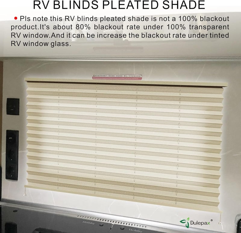 Dulepax RV Blinds, Pleated Shades, 50" W x 38" L Cappuccino, UV Protection, RV/Camper Window Shades - Image 3